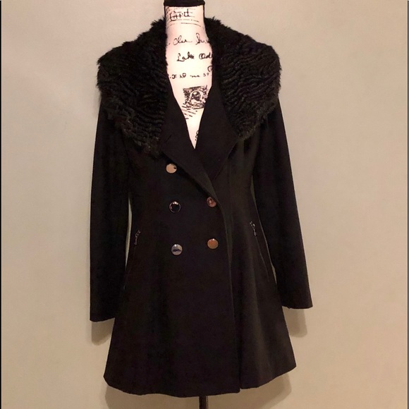 guess faux fur skirted coat